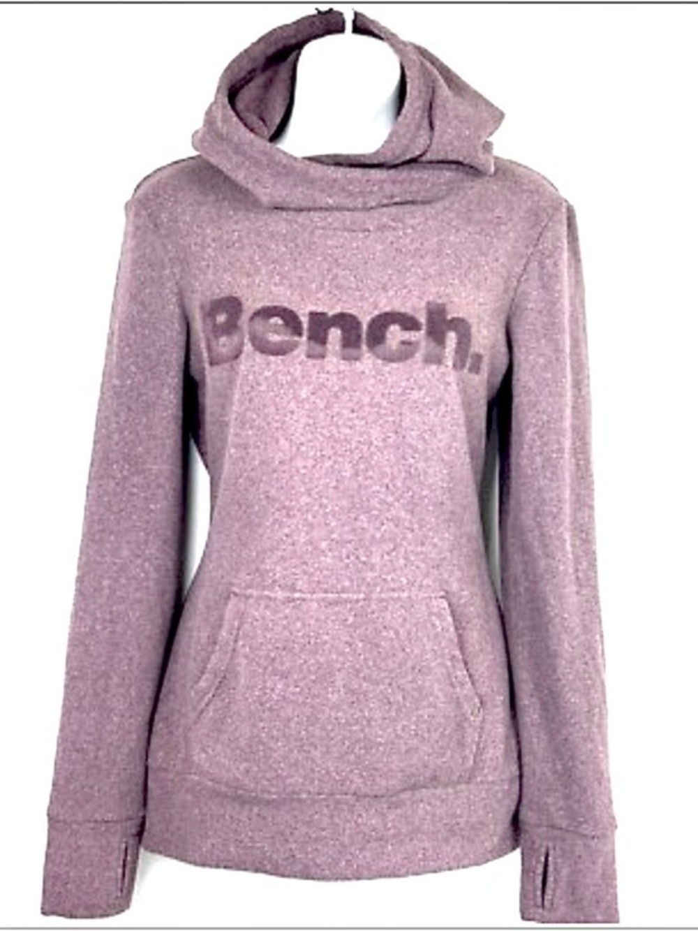 Bench Heathered Mauve Funnel-Neck Hoodie With Velvet Logo and Thumb Holes